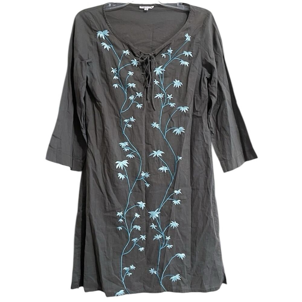 Allegra Hicks Women Fairy Floral Embroidered Tunic Dress Size 2 Gray Boho